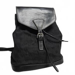 Dooney & Bourke Bag Signature Backpack Black Canvas Leather Vintage Made in USA